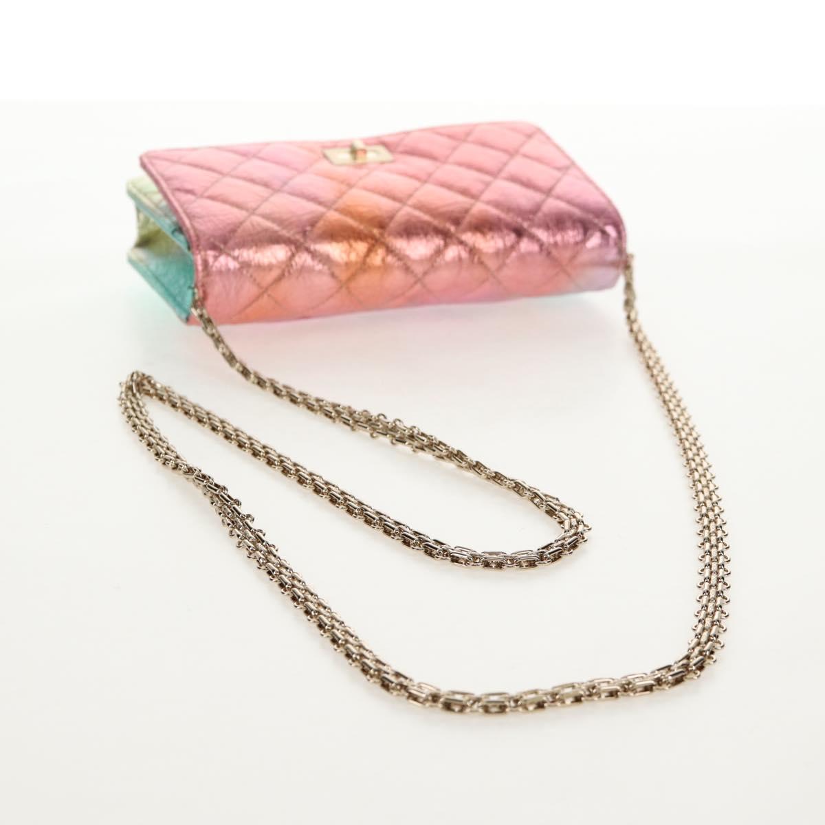 CHANEL Chain Matelasse 2.55 Shoulder Bag Leather Multicolor Gold CC Auth 142691SM