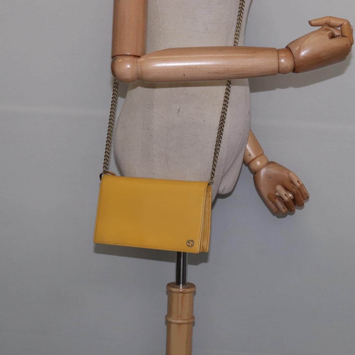 GUCCI Chain Shoulder Bag Leather Yellow 354697 Auth 142696