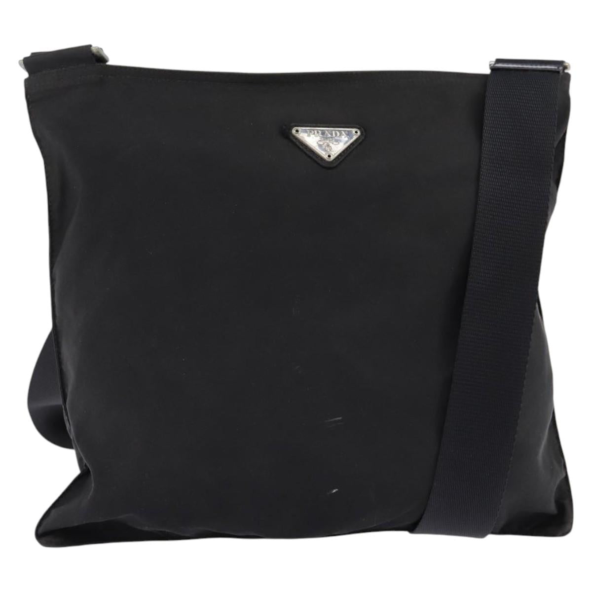 PRADA Shoulder Bag Nylon Black Silver Auth 142716