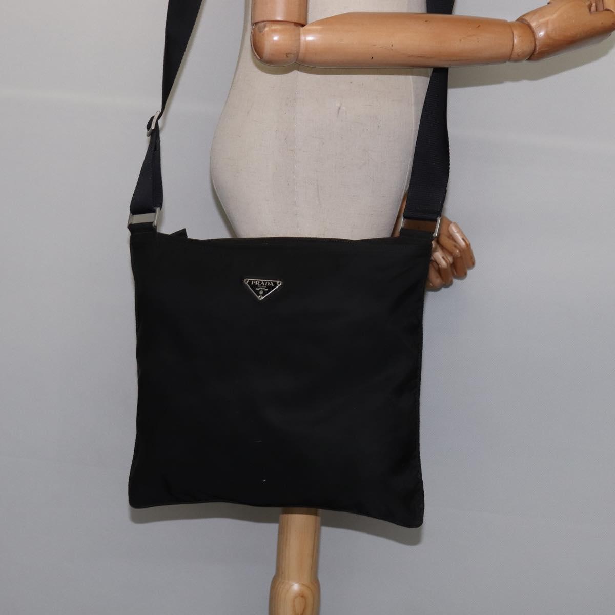 PRADA Shoulder Bag Nylon Black Silver Auth 142716
