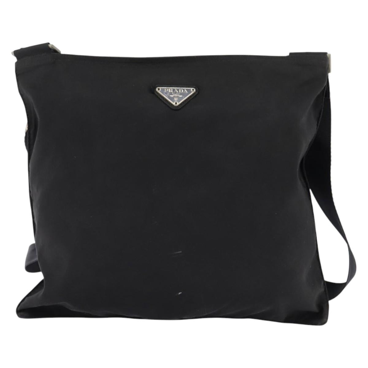PRADA Shoulder Bag Nylon Black Silver Auth 142716