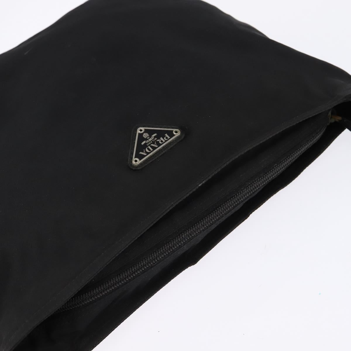 PRADA Shoulder Bag Nylon Black Silver Auth 142716