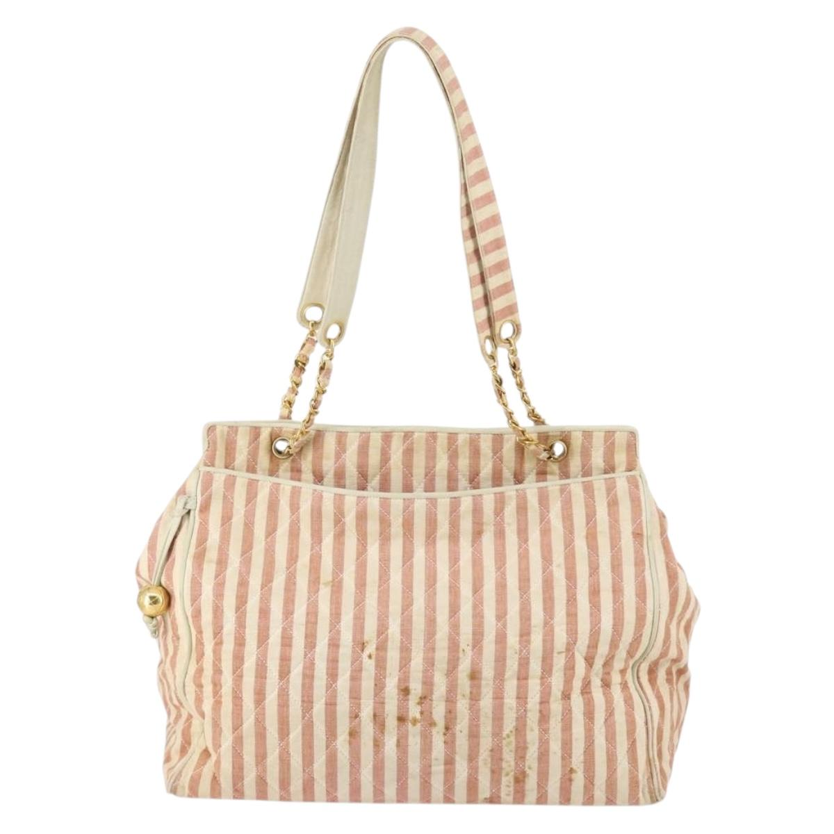 CHANEL Matelasse Tote Bag Canvas Red Gold CC Auth 142751