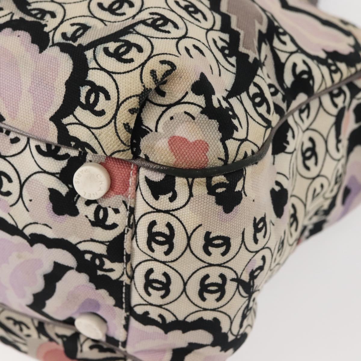 CHANEL Tote Bag Canvas Multicolor Silver CC Auth 142753