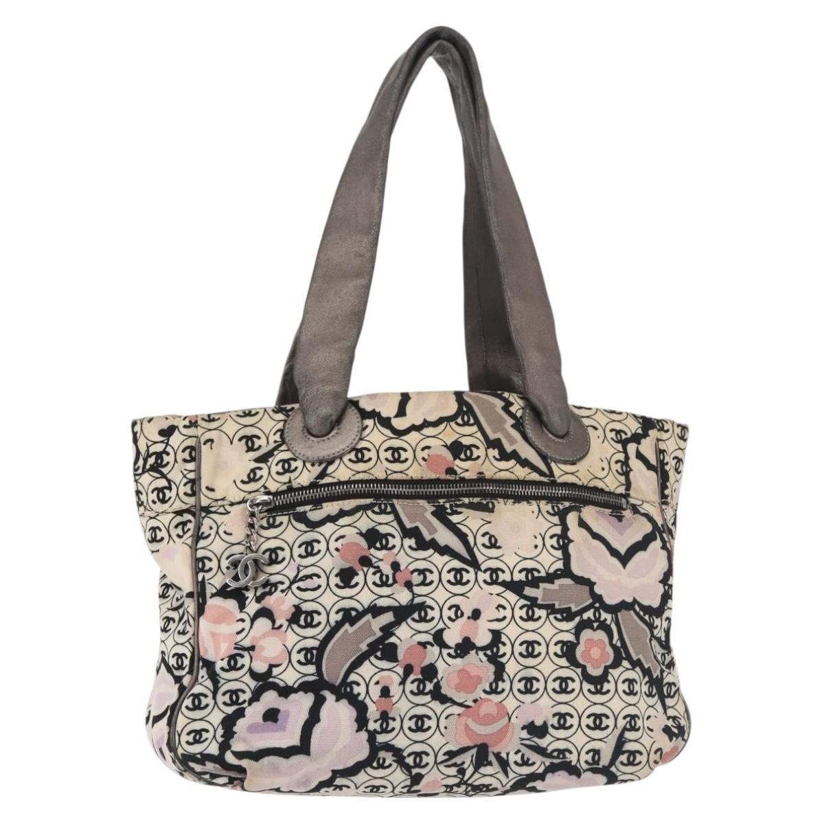 CHANEL Tote Bag Canvas Multicolor Silver CC Auth 142753