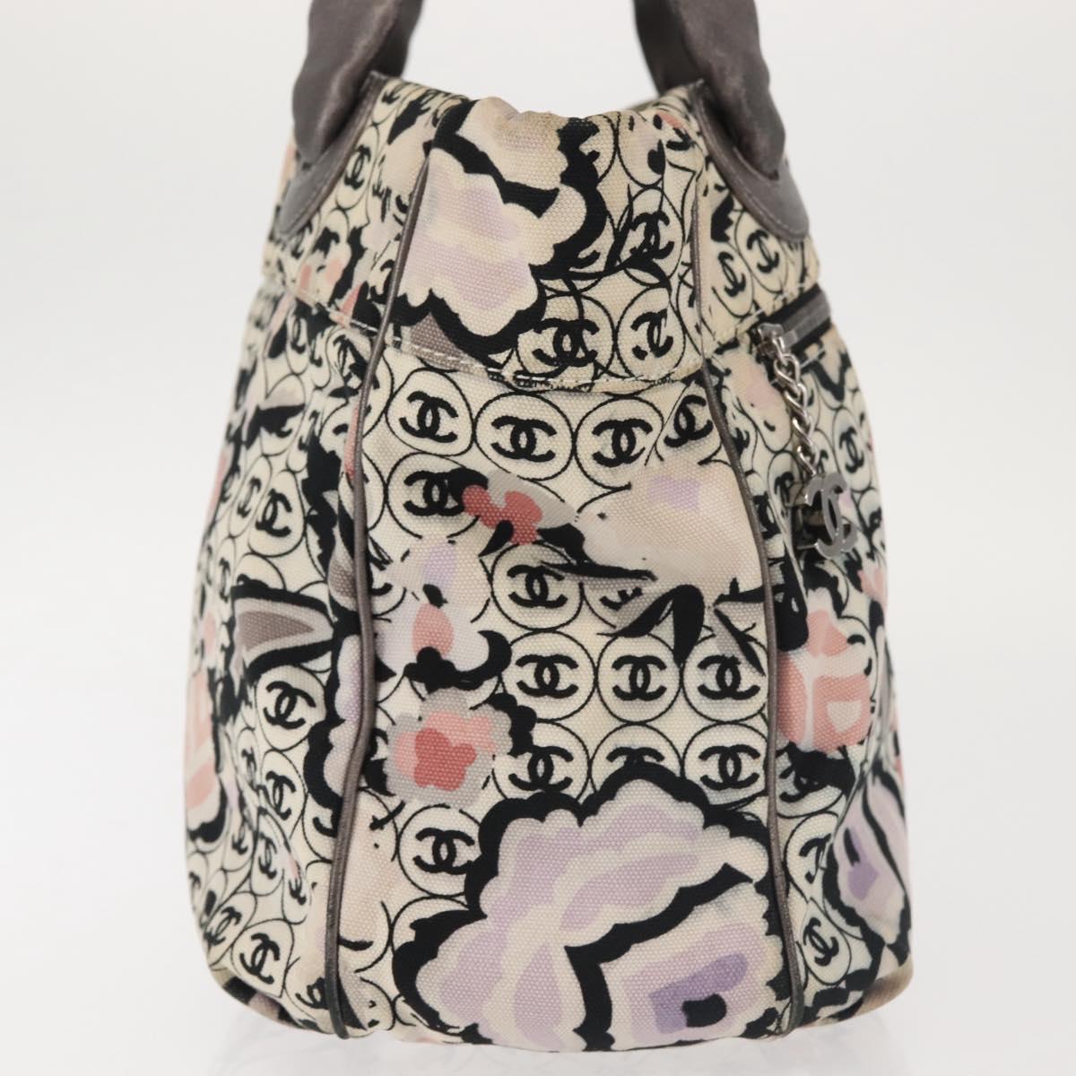 CHANEL Tote Bag Canvas Multicolor Silver CC Auth 142753