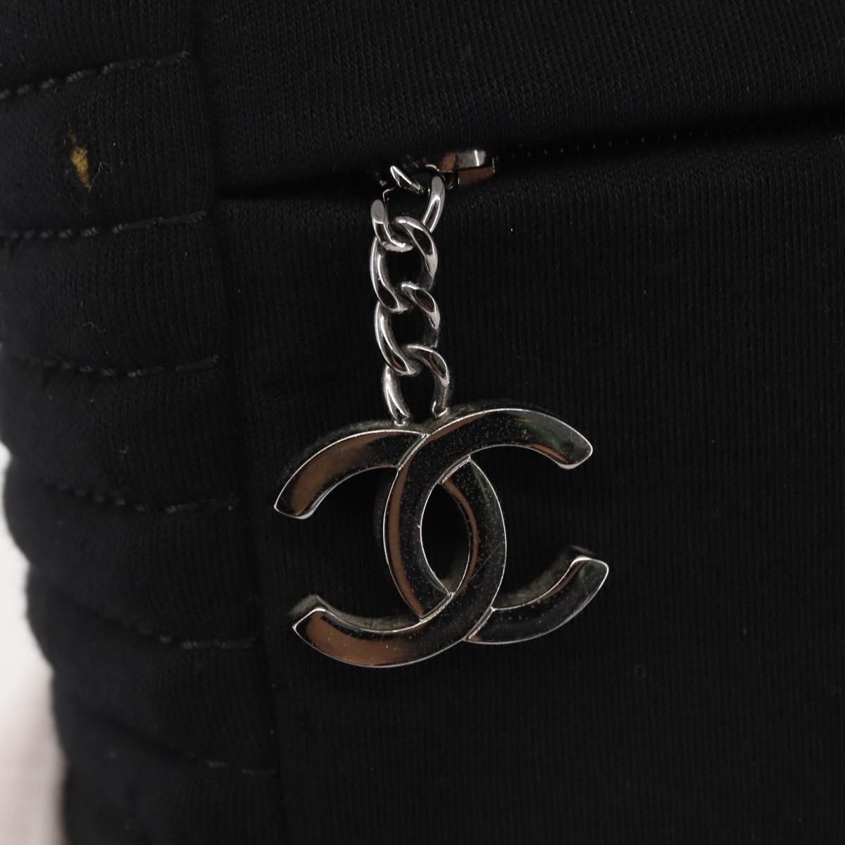 CHANEL Chain Shoulder Bag cotton Black Silver CC Auth 142754