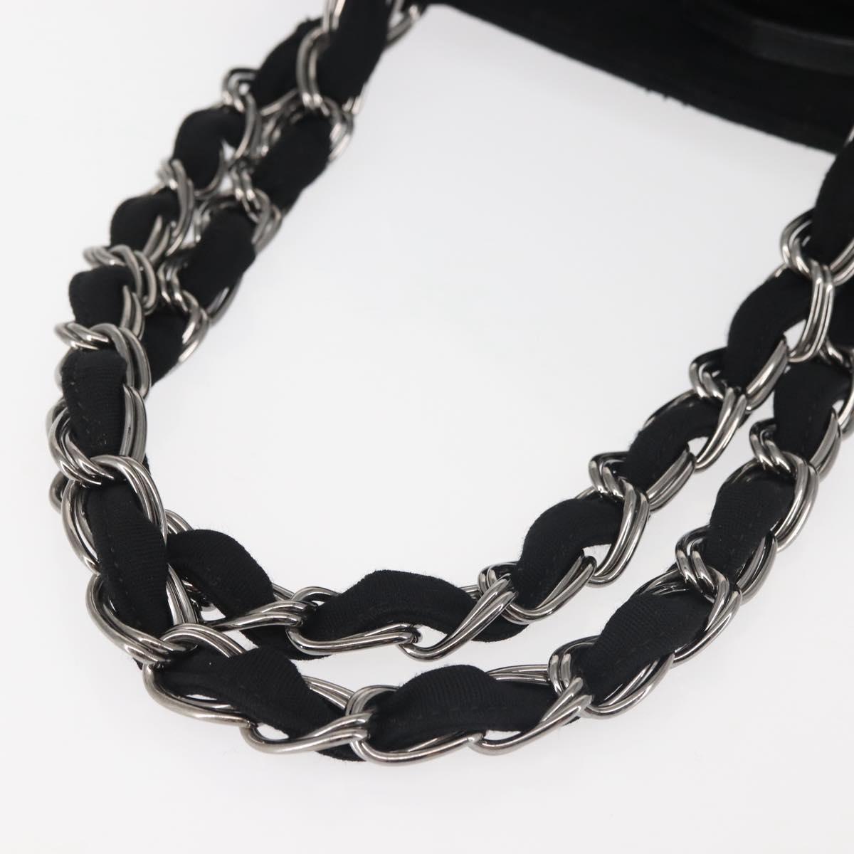 CHANEL Chain Shoulder Bag cotton Black Silver CC Auth 142754