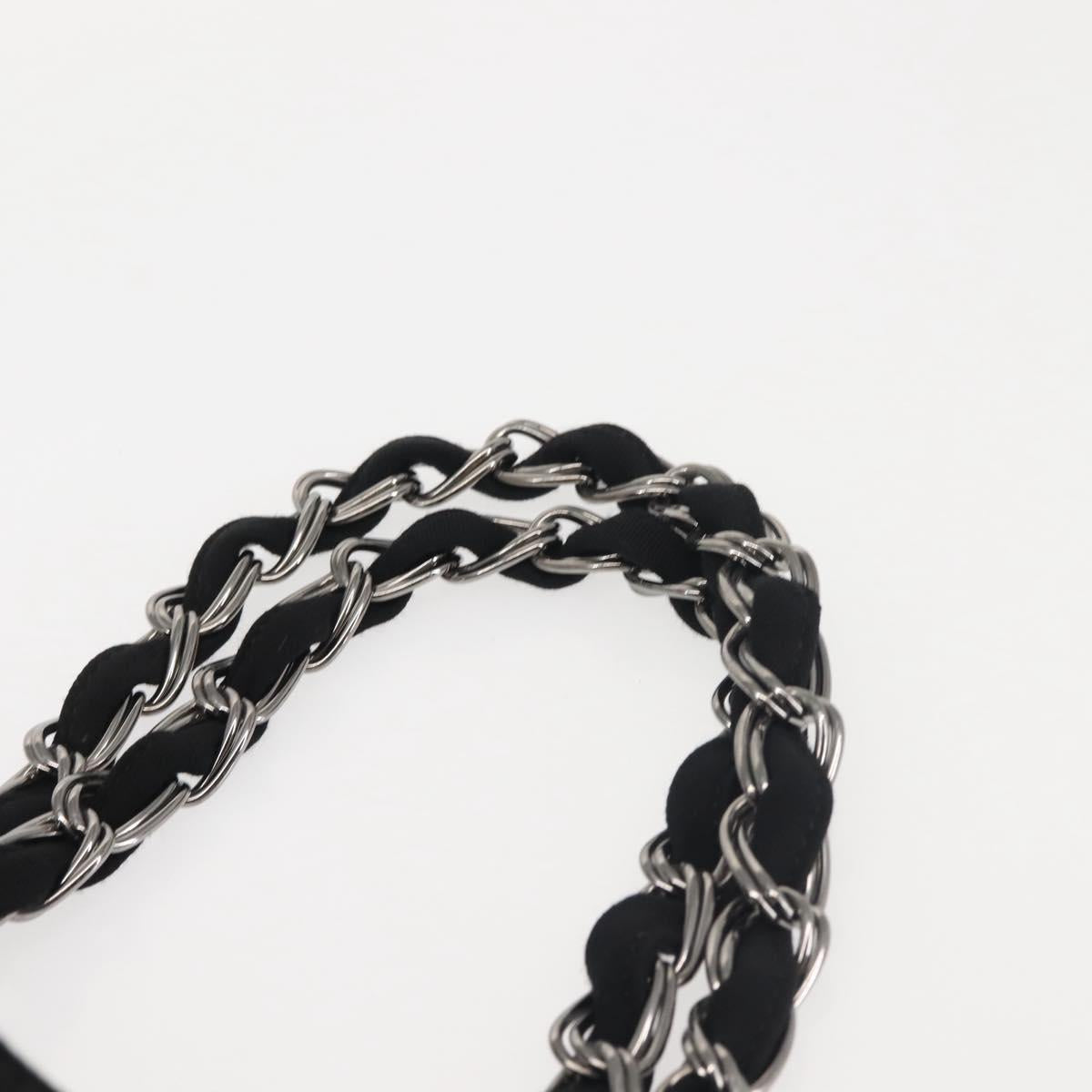CHANEL Chain Shoulder Bag cotton Black Silver CC Auth 142754