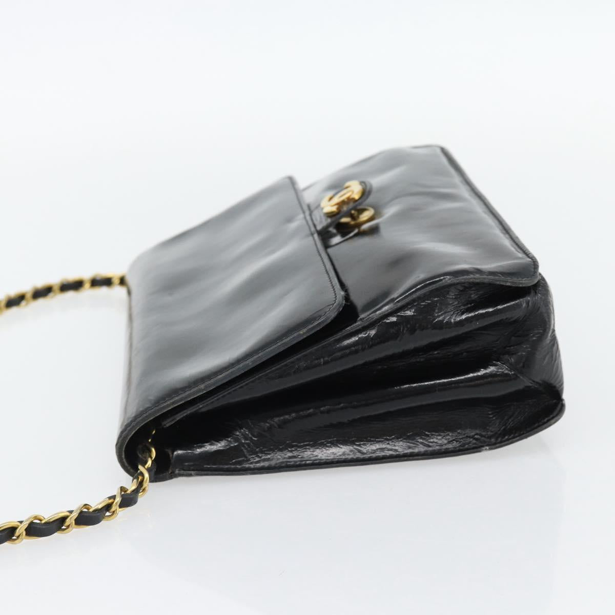 CHANEL Chain Shoulder Bag Patent leather Black Gold CC Auth 142755