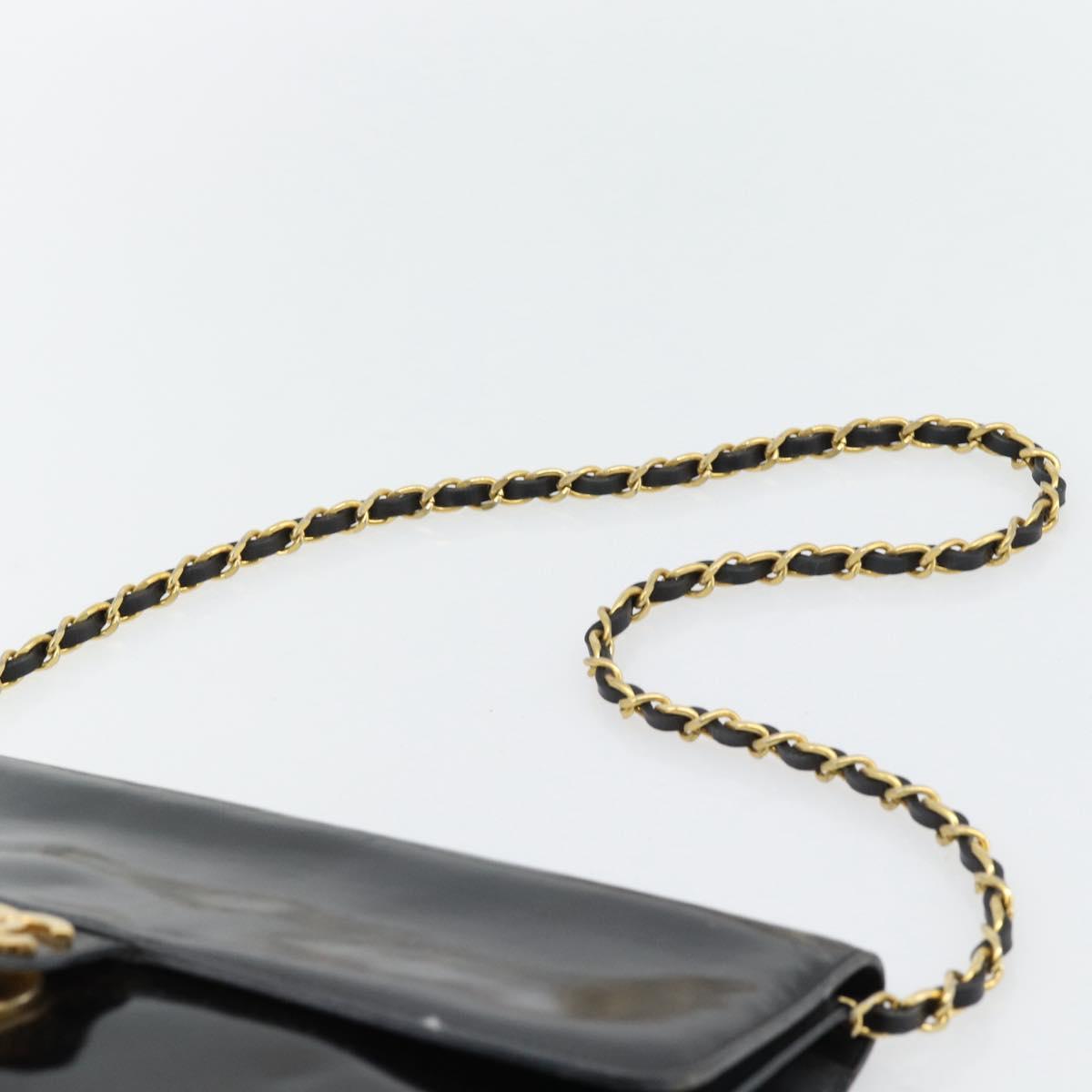 CHANEL Chain Shoulder Bag Patent leather Black Gold CC Auth 142755