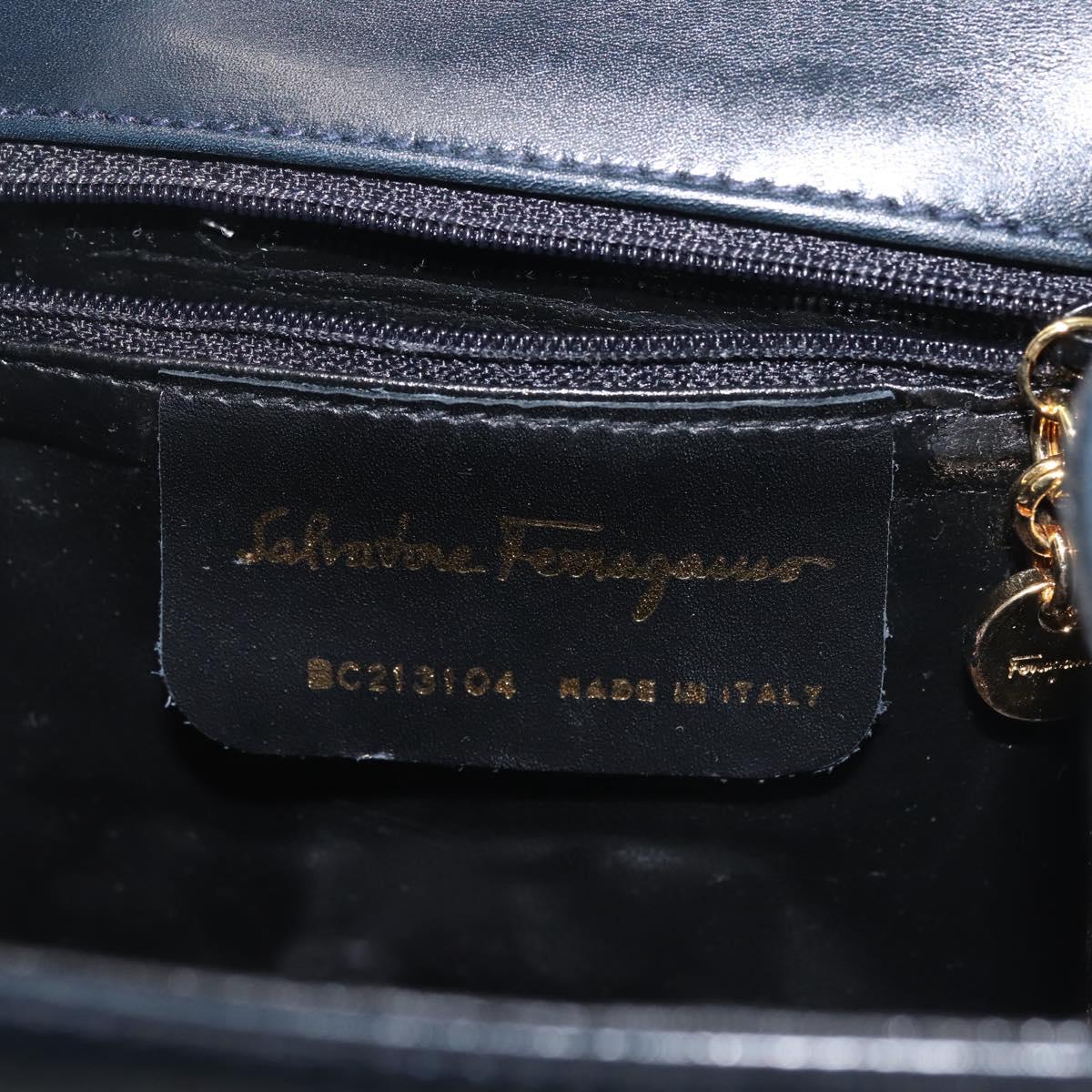 Salvatore Ferragamo Vala Hand Bag Leather Navy Gold Auth 142756
