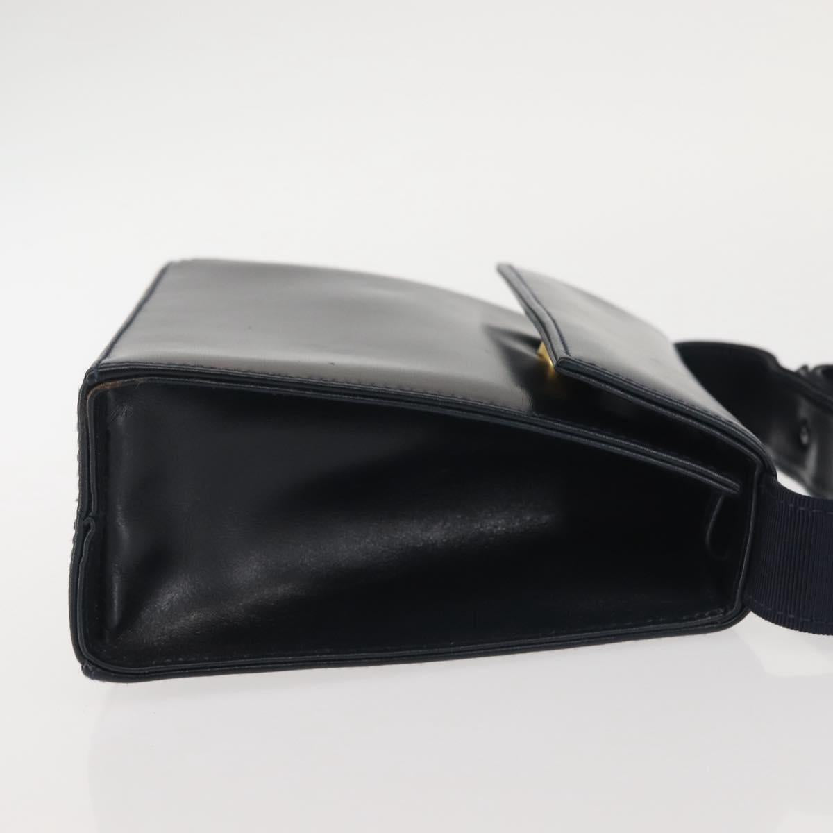 Salvatore Ferragamo Vala Hand Bag Leather Navy Gold Auth 142756