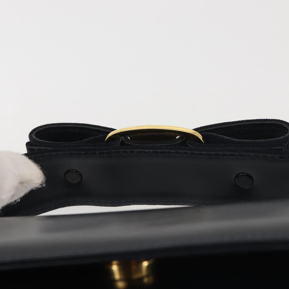 Salvatore Ferragamo Vala Hand Bag Leather Navy Gold Auth 142756
