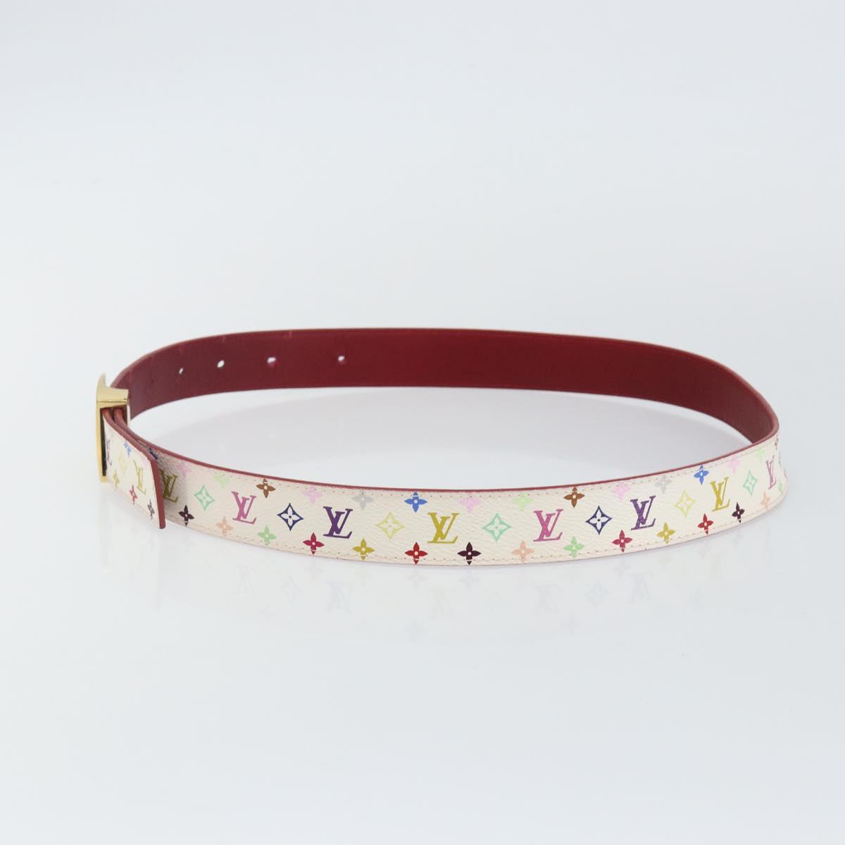 LOUIS VUITTON Monogram Multicolor Ceinture LV Cut Belt 35.8"" White Auth 142762
