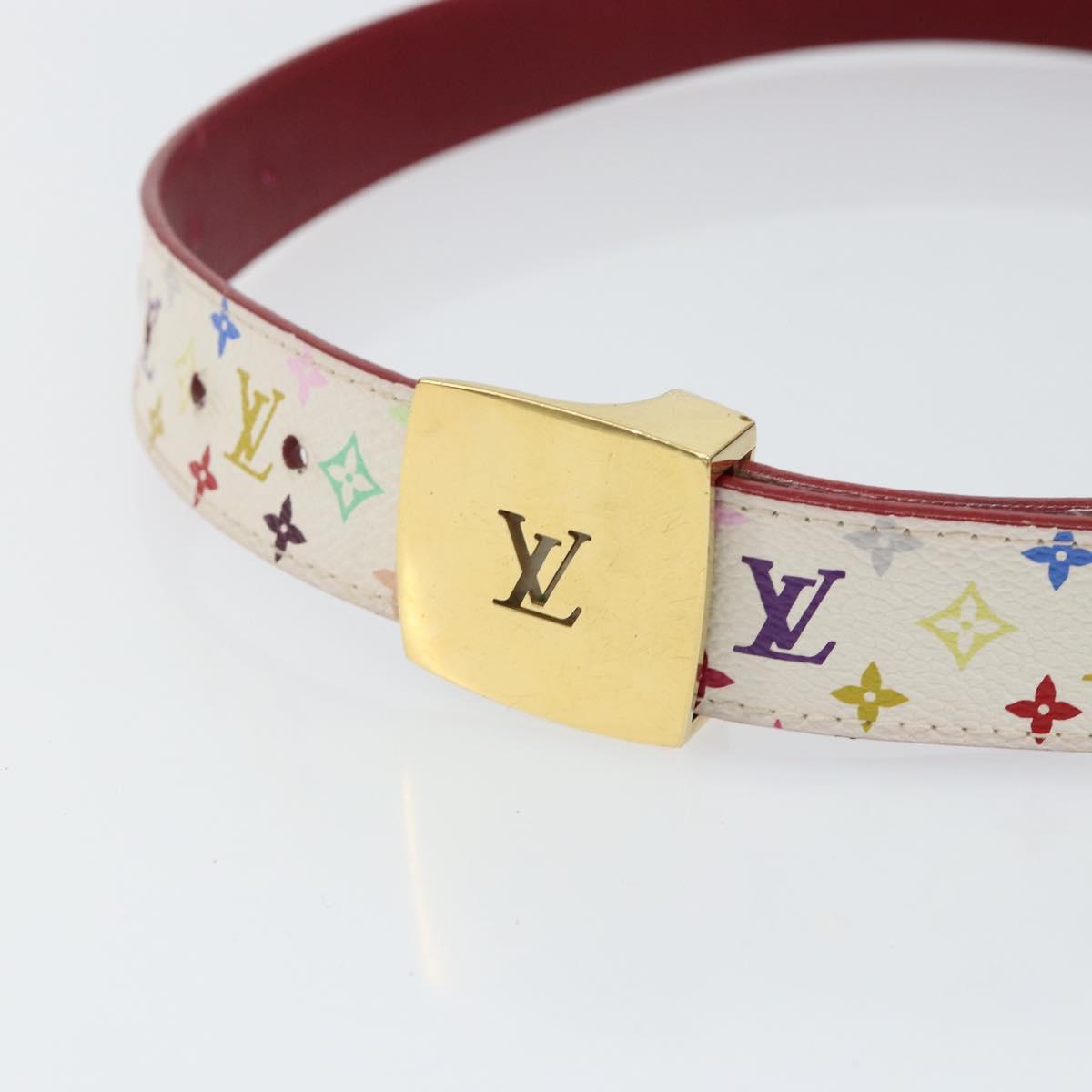 LOUIS VUITTON Monogram Multicolor Ceinture LV Cut Belt 35.8"" White Auth 142762