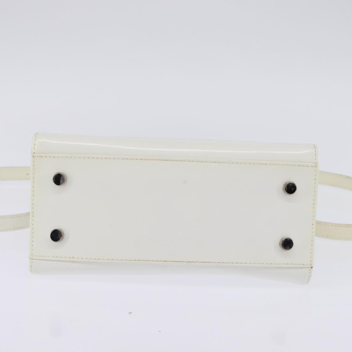 Salvatore Ferragamo Gancini Hand Bag Patent leather 2way White Auth 142795