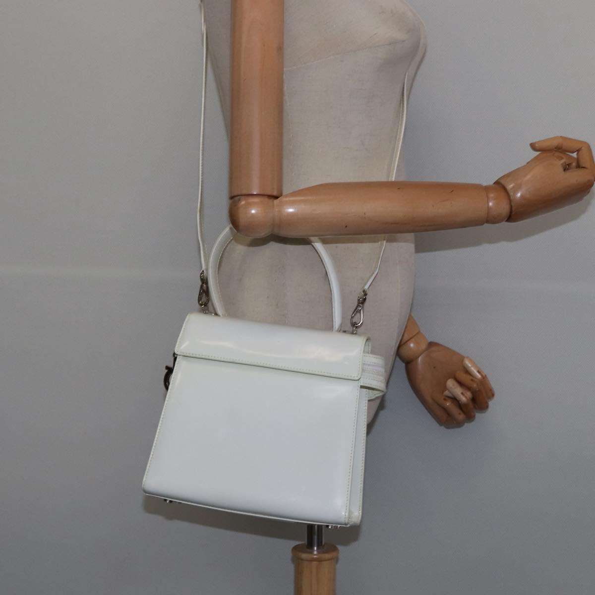 Salvatore Ferragamo Gancini Hand Bag Patent leather 2way White Auth 142795