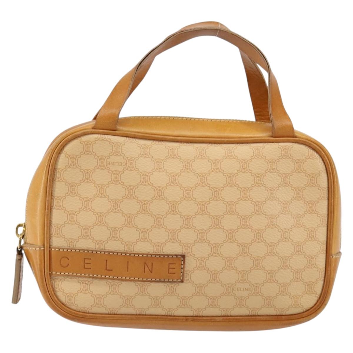 CELINE Macadam Canvas Hand Bag PVC Beige Gold Auth 142798