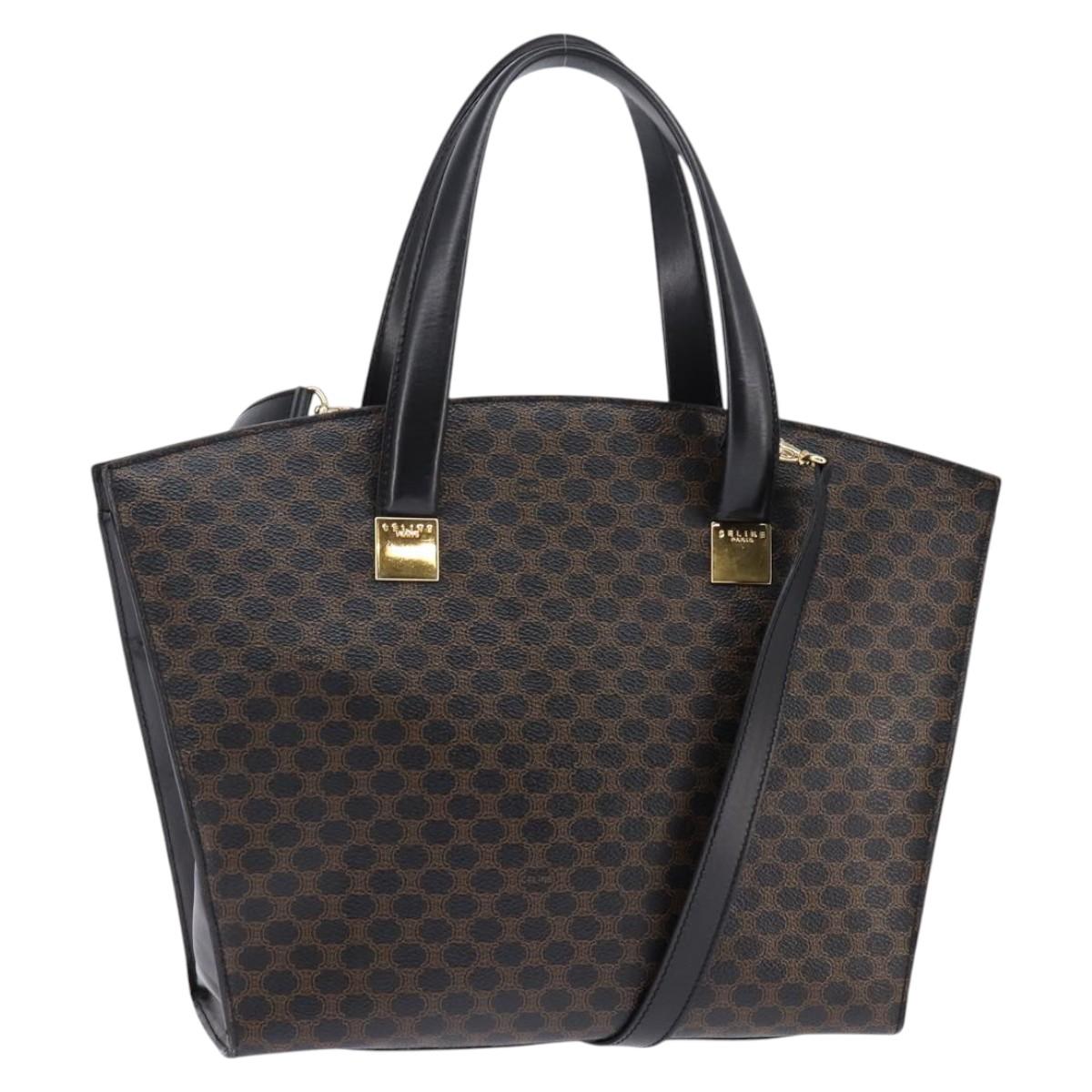 CELINE Macadam Canvas Tote Bag PVC Leather 2way Black Gold Auth 142799