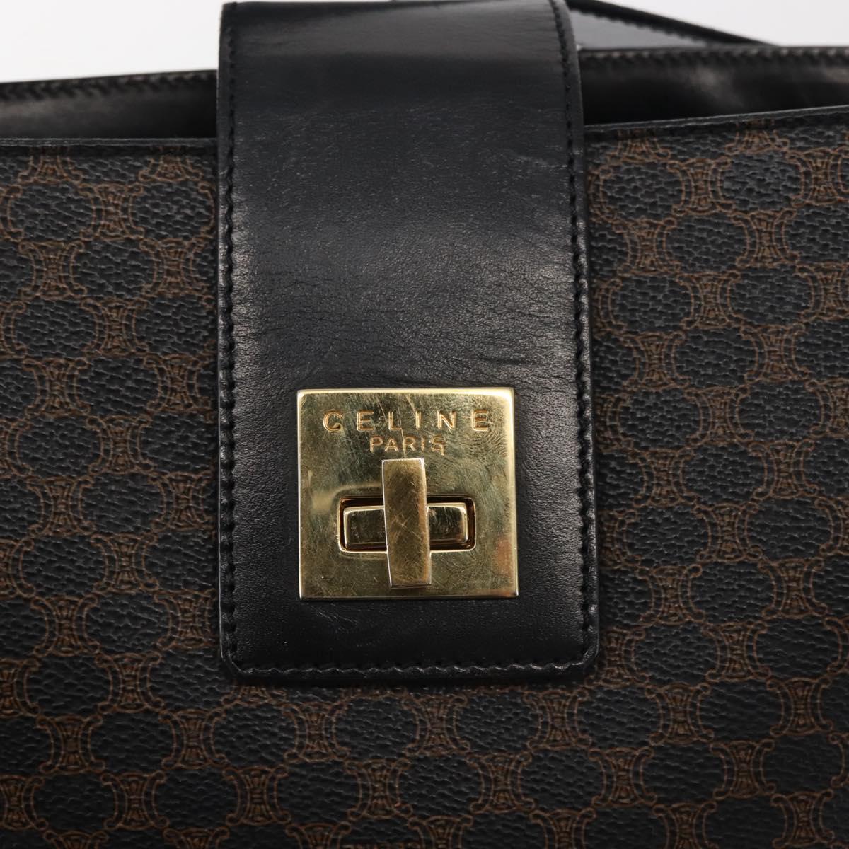 CELINE Macadam Canvas Shoulder Bag PVC Leather Black Gold Auth 142805