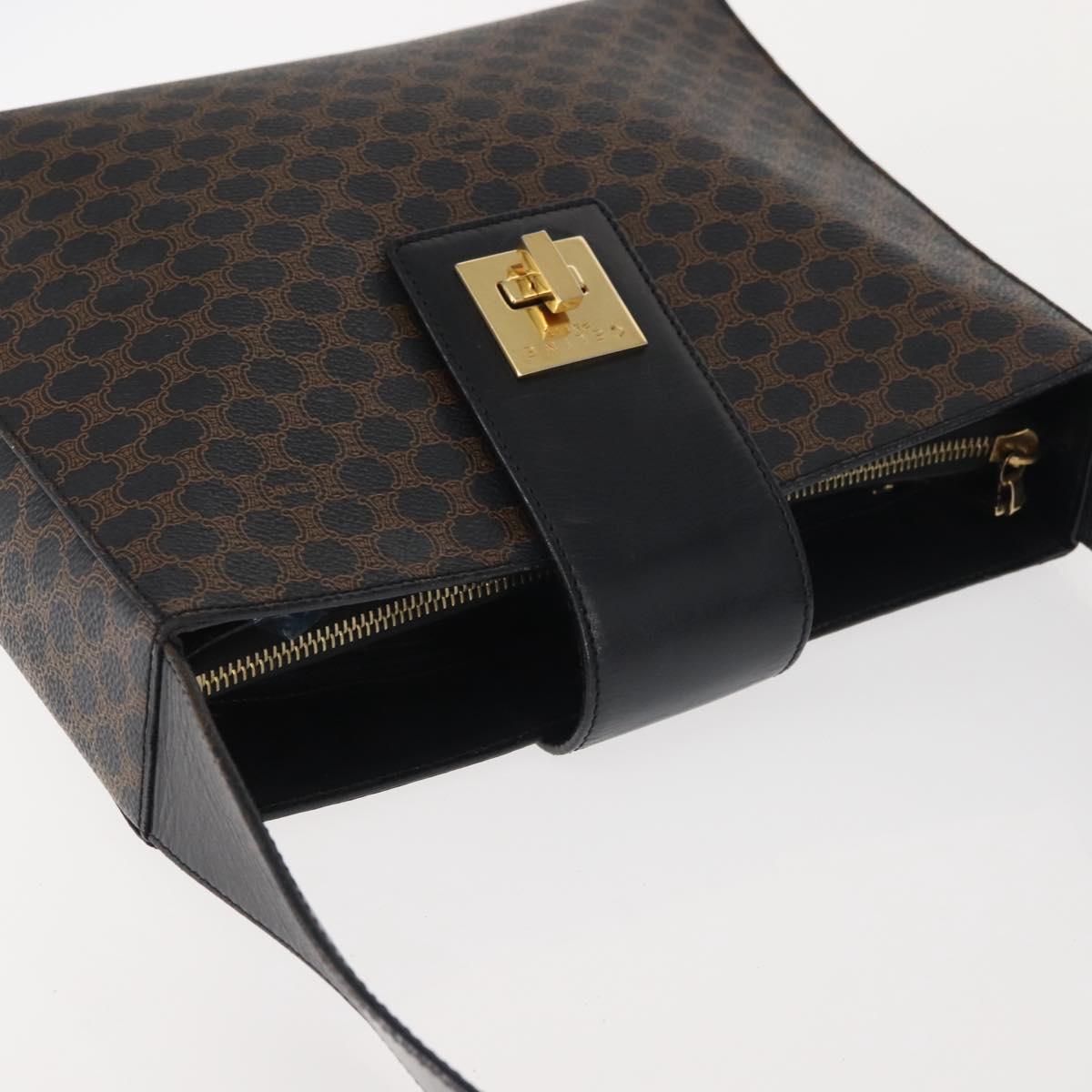 CELINE Macadam Canvas Shoulder Bag PVC Leather Black Gold Auth 142805