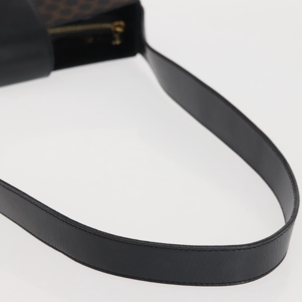 CELINE Macadam Canvas Shoulder Bag PVC Leather Black Gold Auth 142805