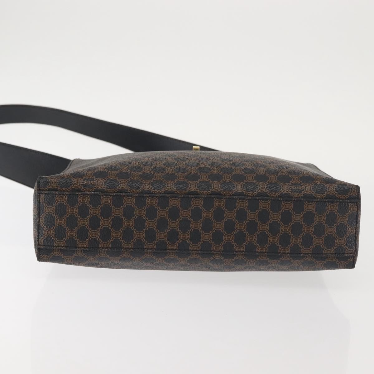 CELINE Macadam Canvas Shoulder Bag PVC Leather Black Gold Auth 142805
