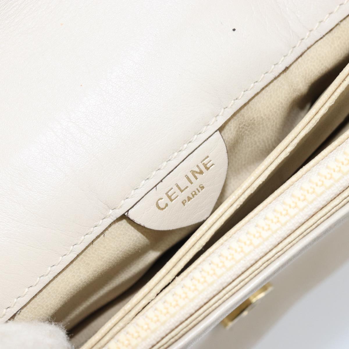 CELINE Shoulder Bag Leather Beige Gold Auth 142806