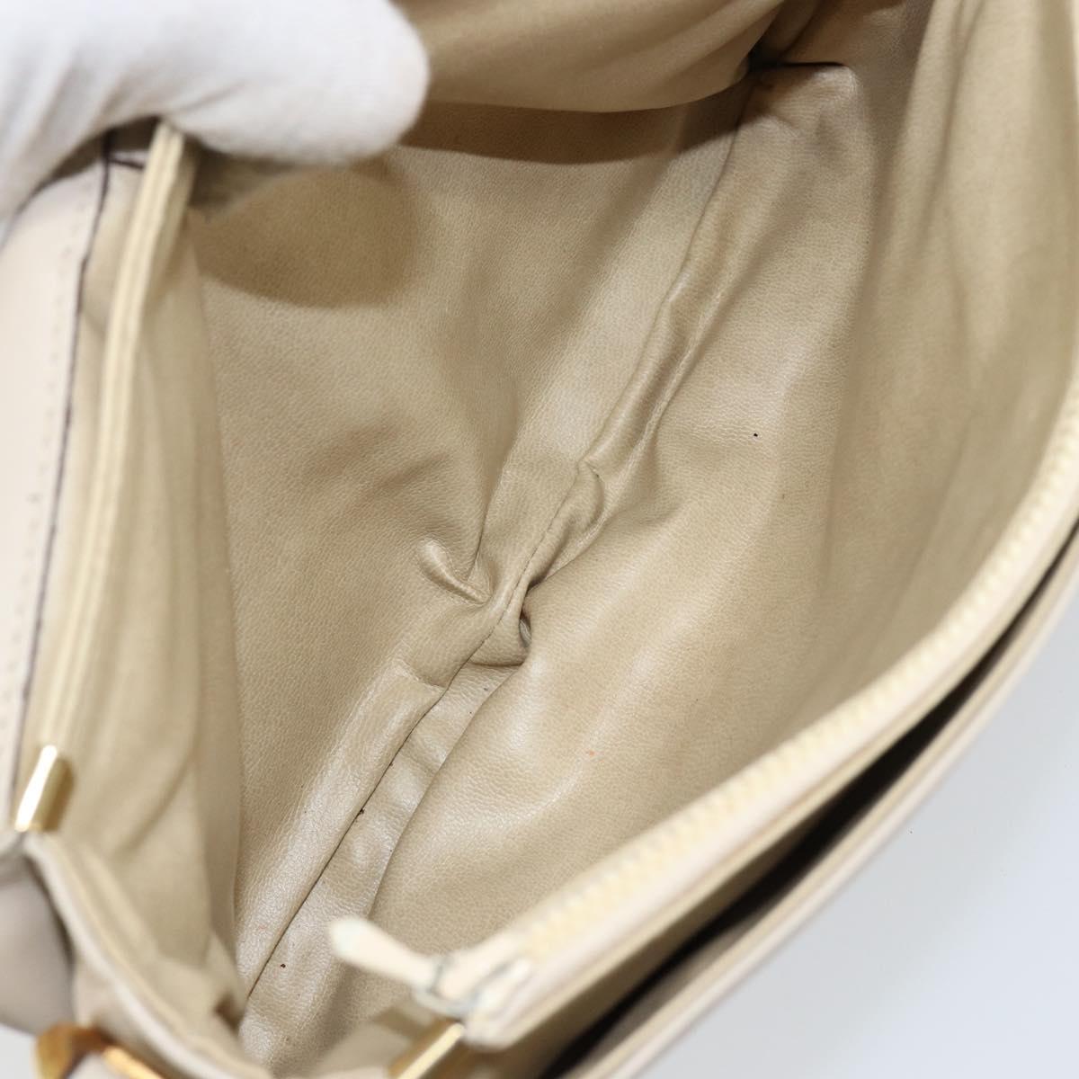 CELINE Shoulder Bag Leather Beige Gold Auth 142806