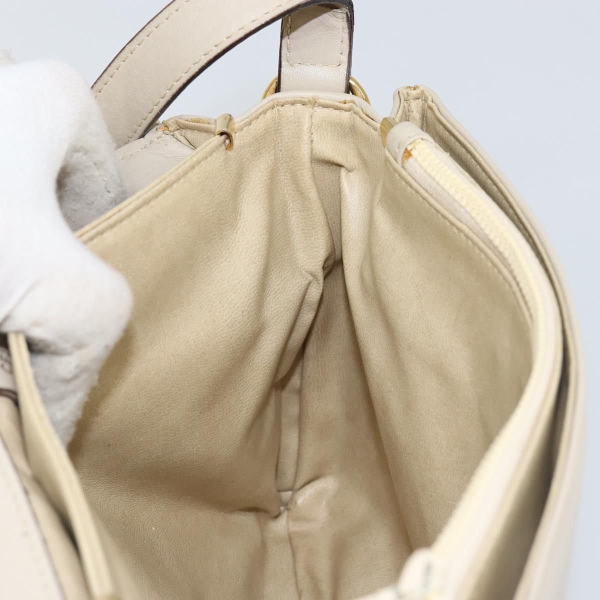 CELINE Shoulder Bag Leather Beige Gold Auth 142806
