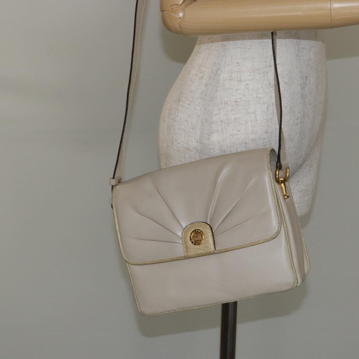 CELINE Shoulder Bag Leather Beige Gold Auth 142806