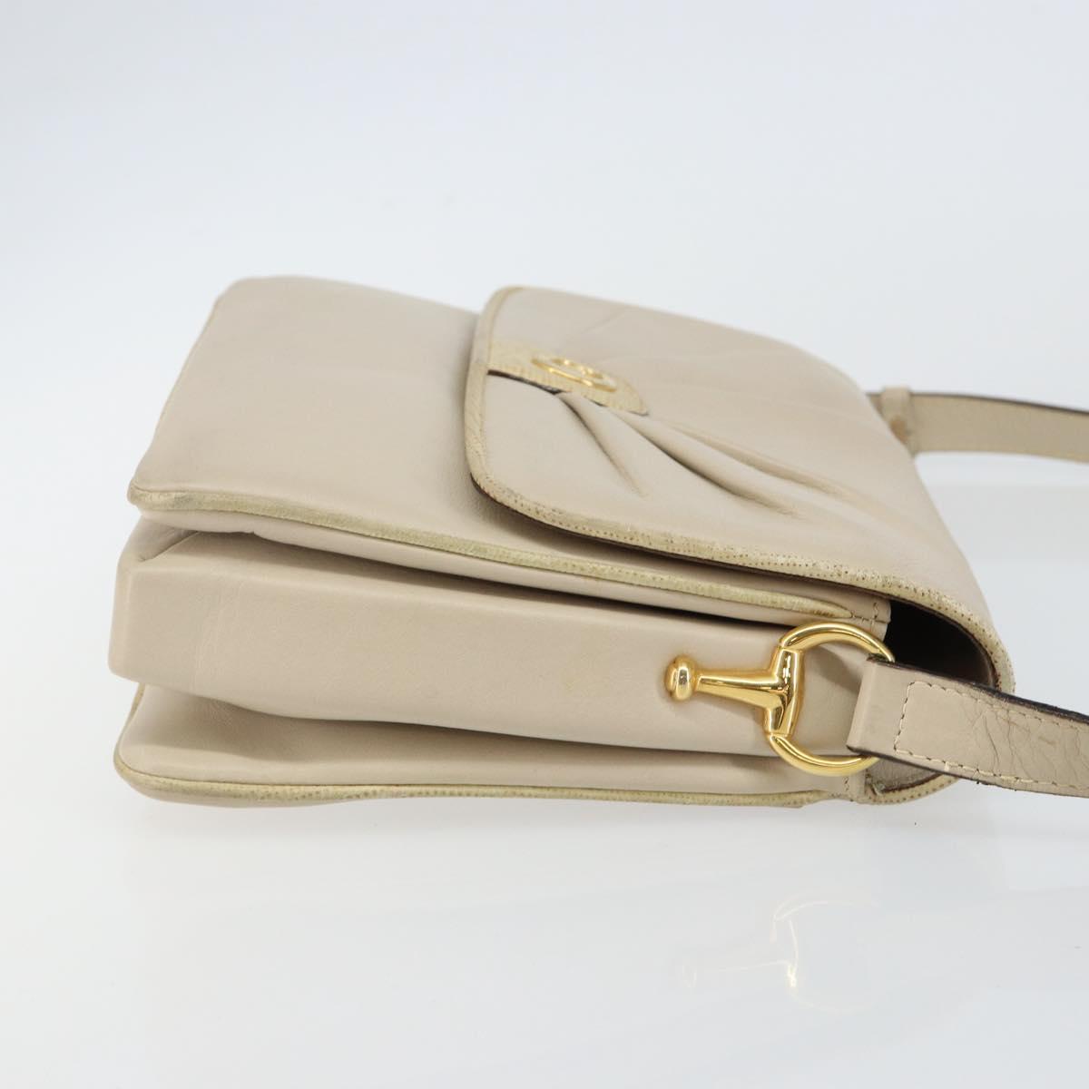 CELINE Shoulder Bag Leather Beige Gold Auth 142806