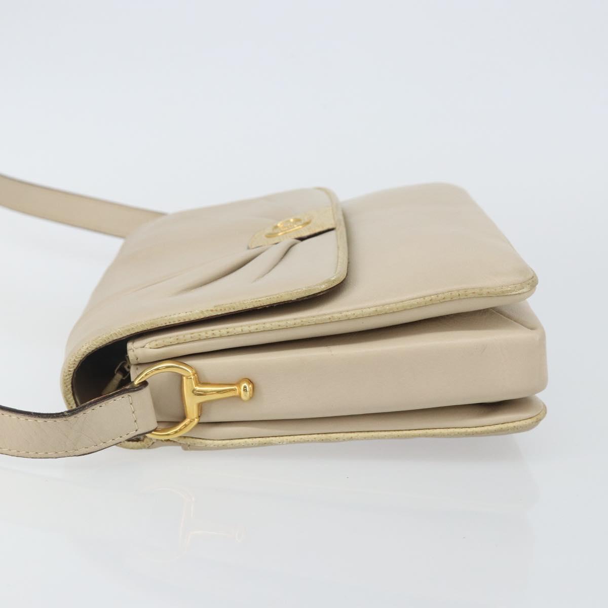 CELINE Shoulder Bag Leather Beige Gold Auth 142806