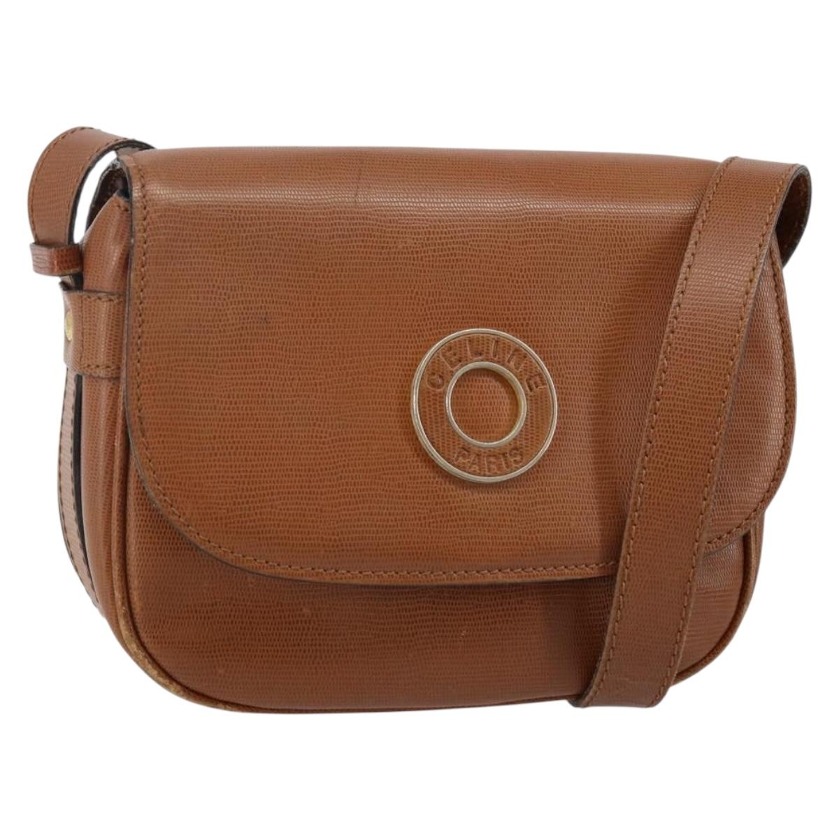 CELINE Shoulder Bag Leather Brown Gold Auth 142807