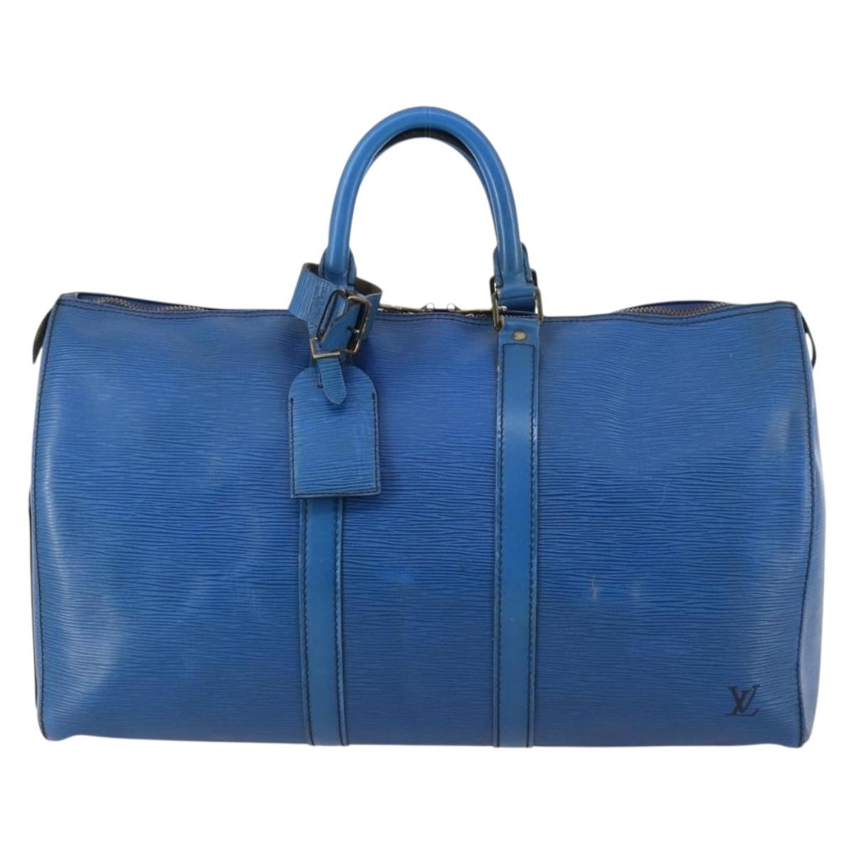 LOUIS VUITTON Epi Keepall 45 Boston Bag Blue M42975 LV Auth 142820