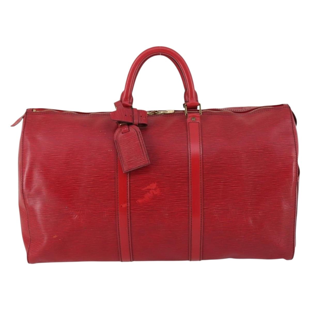 LOUIS VUITTON Epi Keepall 50 Boston Bag Red M42967 LV Auth 142821