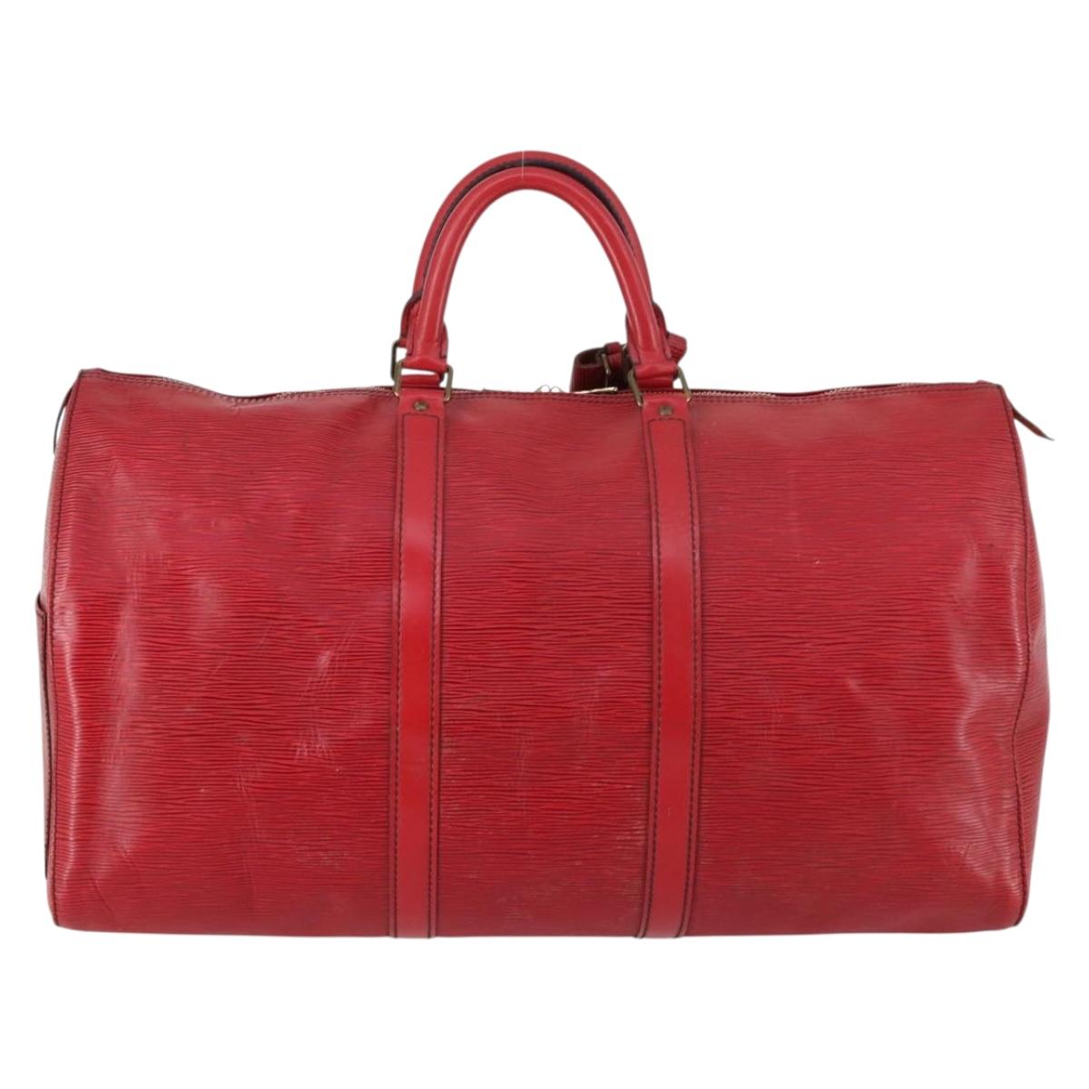 LOUIS VUITTON Epi Keepall 50 Boston Bag Red M42967 LV Auth 142821