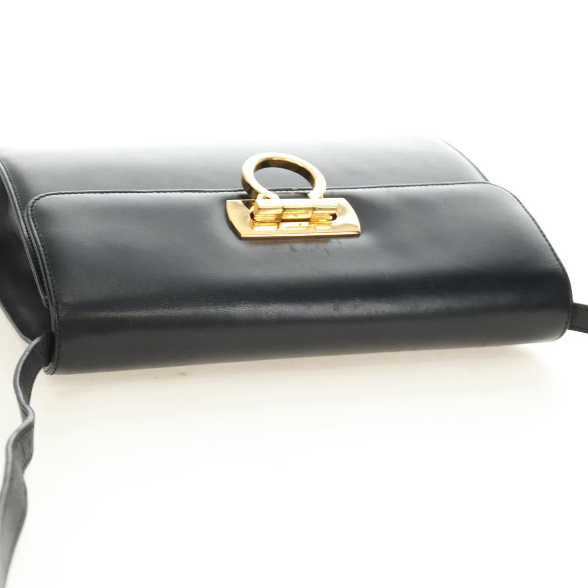 Salvatore Ferragamo Gancini Shoulder Bag Leather Black Gold Auth 142822