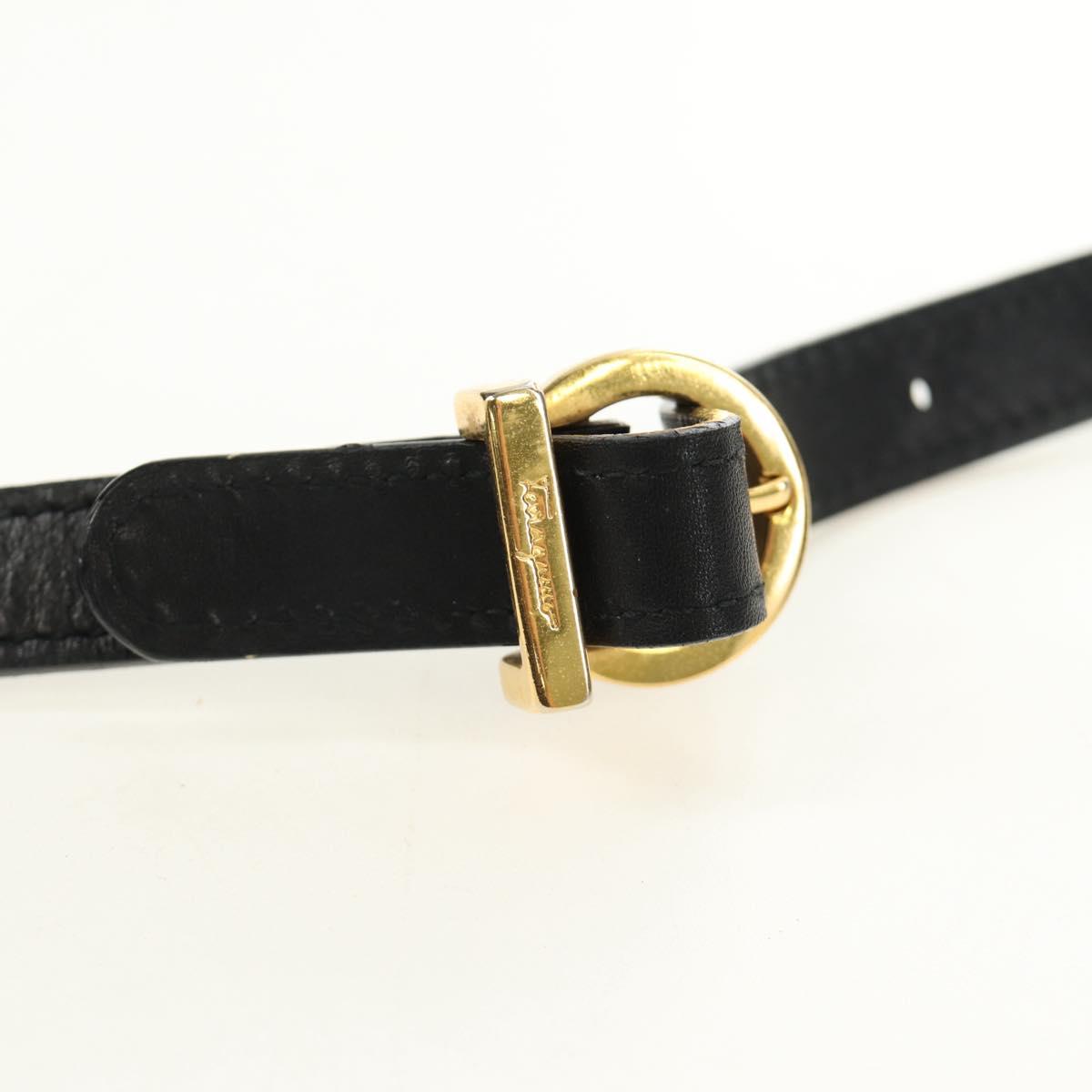 Salvatore Ferragamo Gancini Shoulder Bag Leather Black Gold Auth 142822