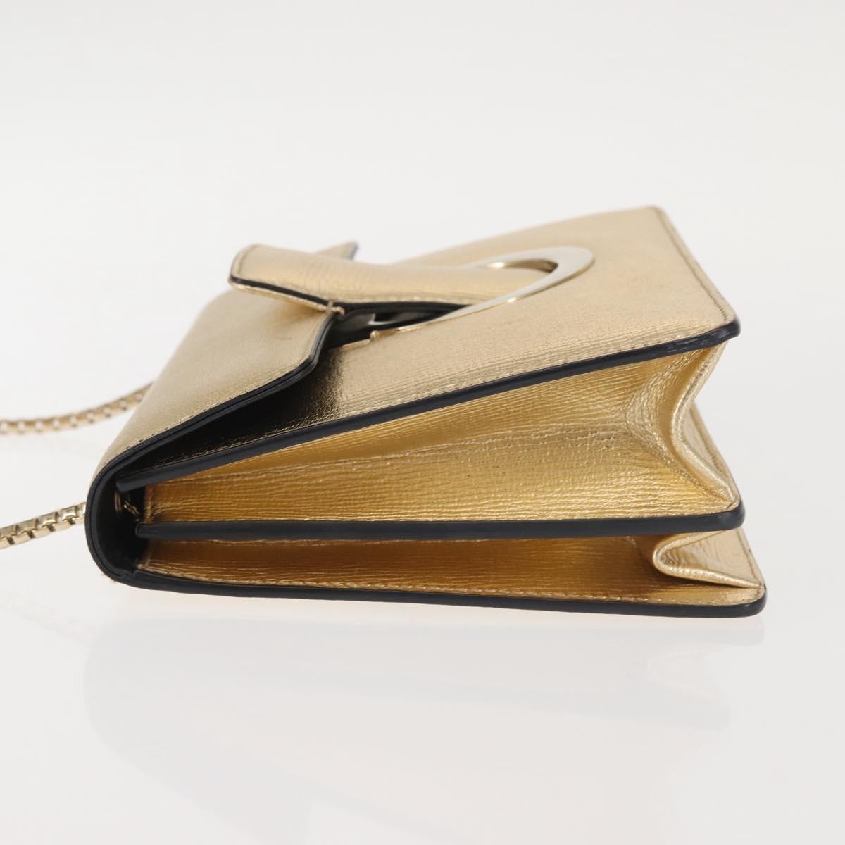 Salvatore Ferragamo Gancini Chain Shoulder Bag Leather Gold Auth 142823