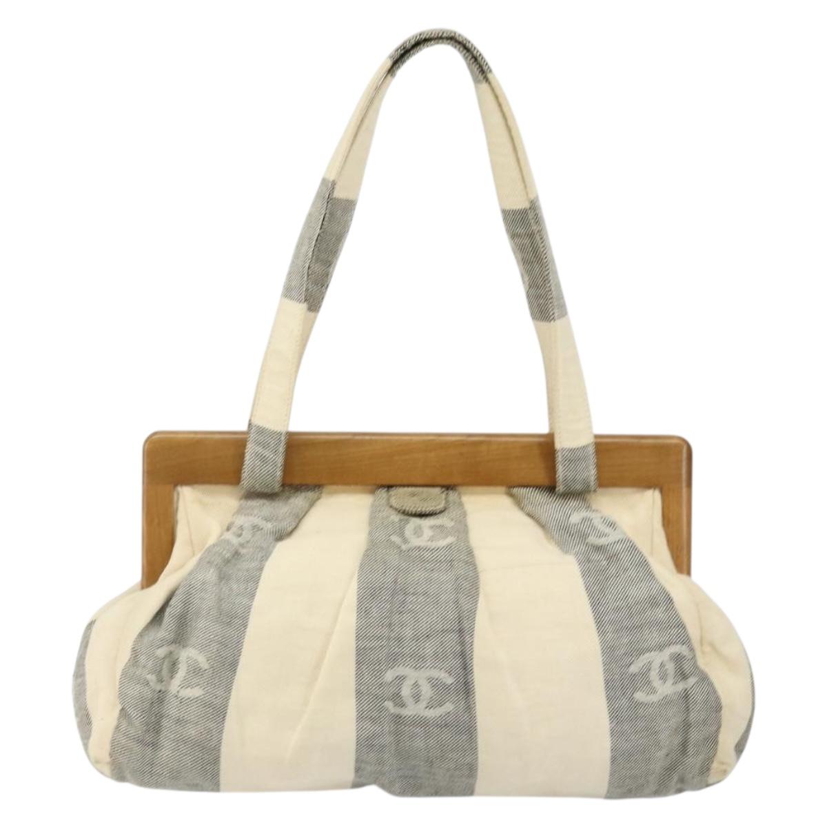 CHANEL Tote Bag Canvas Ivory Gold CC Auth 142826