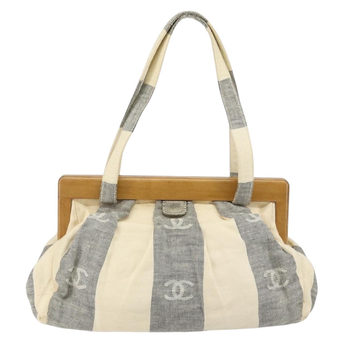 CHANEL Tote Bag Canvas Ivory Gold CC Auth 142826