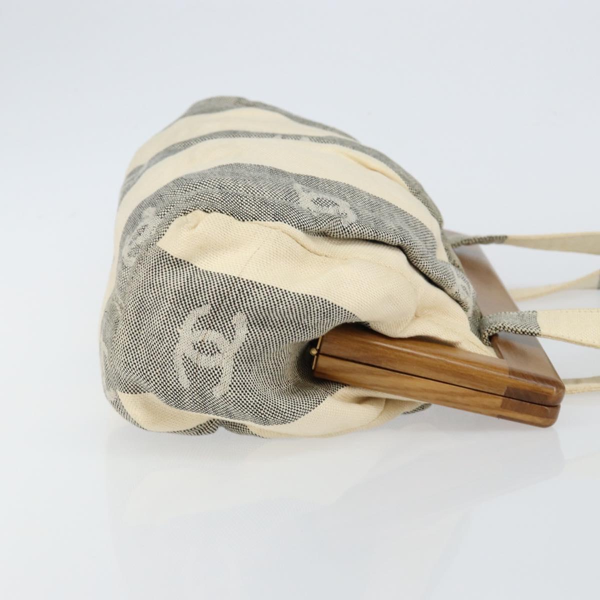 CHANEL Tote Bag Canvas Ivory Gold CC Auth 142826