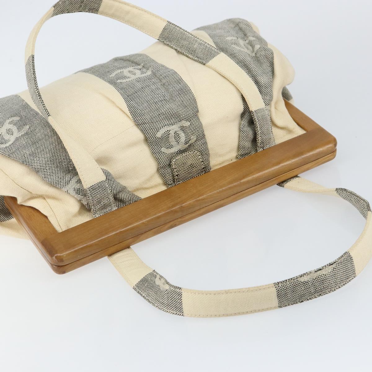 CHANEL Tote Bag Canvas Ivory Gold CC Auth 142826