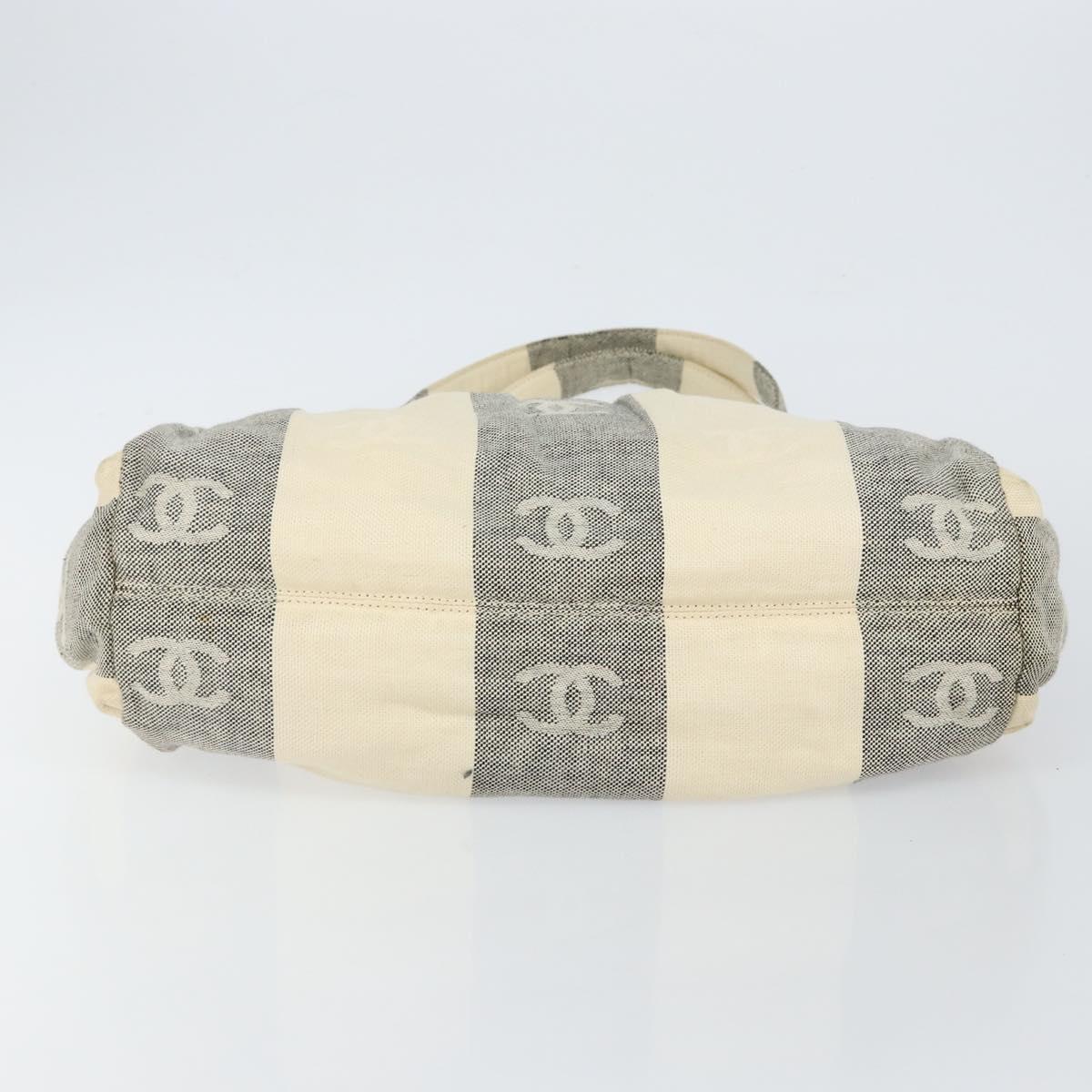 CHANEL Tote Bag Canvas Ivory Gold CC Auth 142826