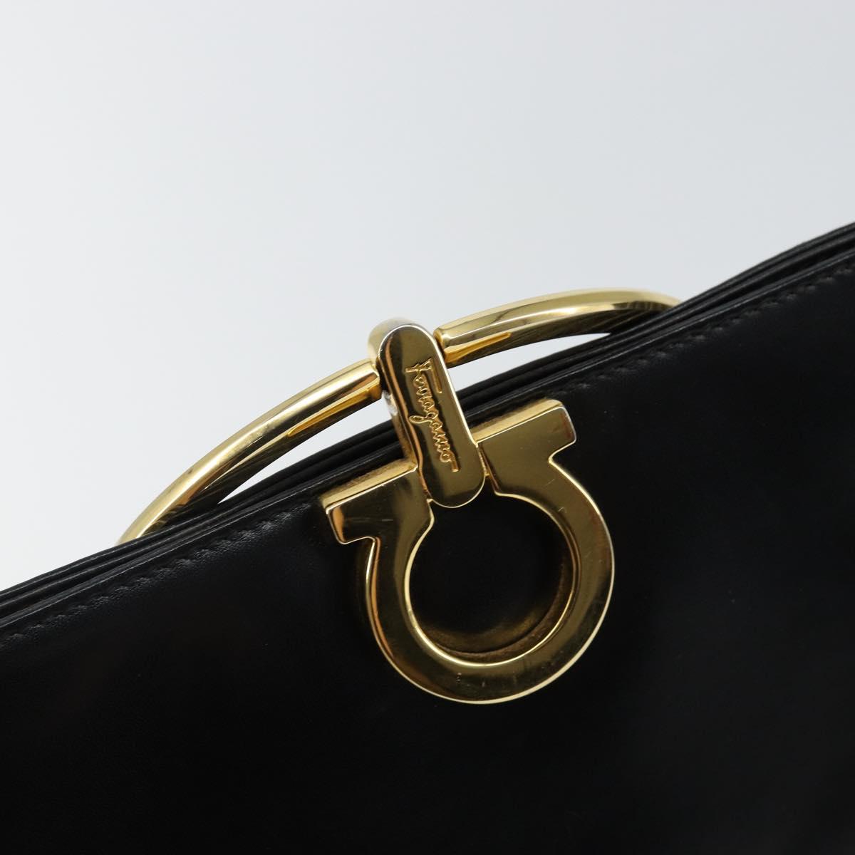 Salvatore Ferragamo Gancini Hand Bag Leather Black Gold Auth 142837