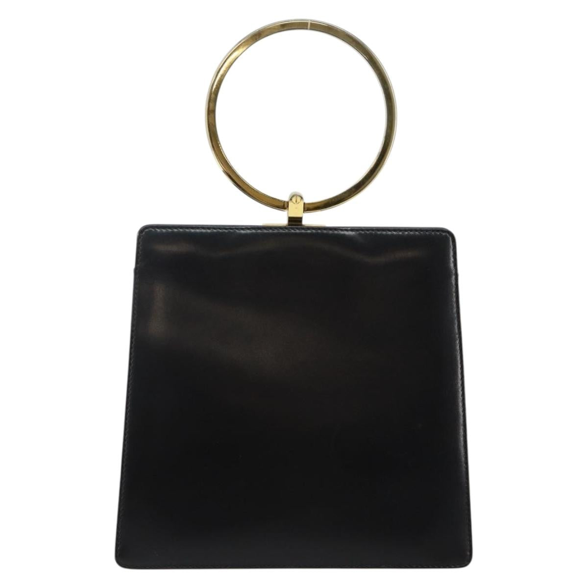 Salvatore Ferragamo Gancini Hand Bag Leather Black Gold Auth 142837