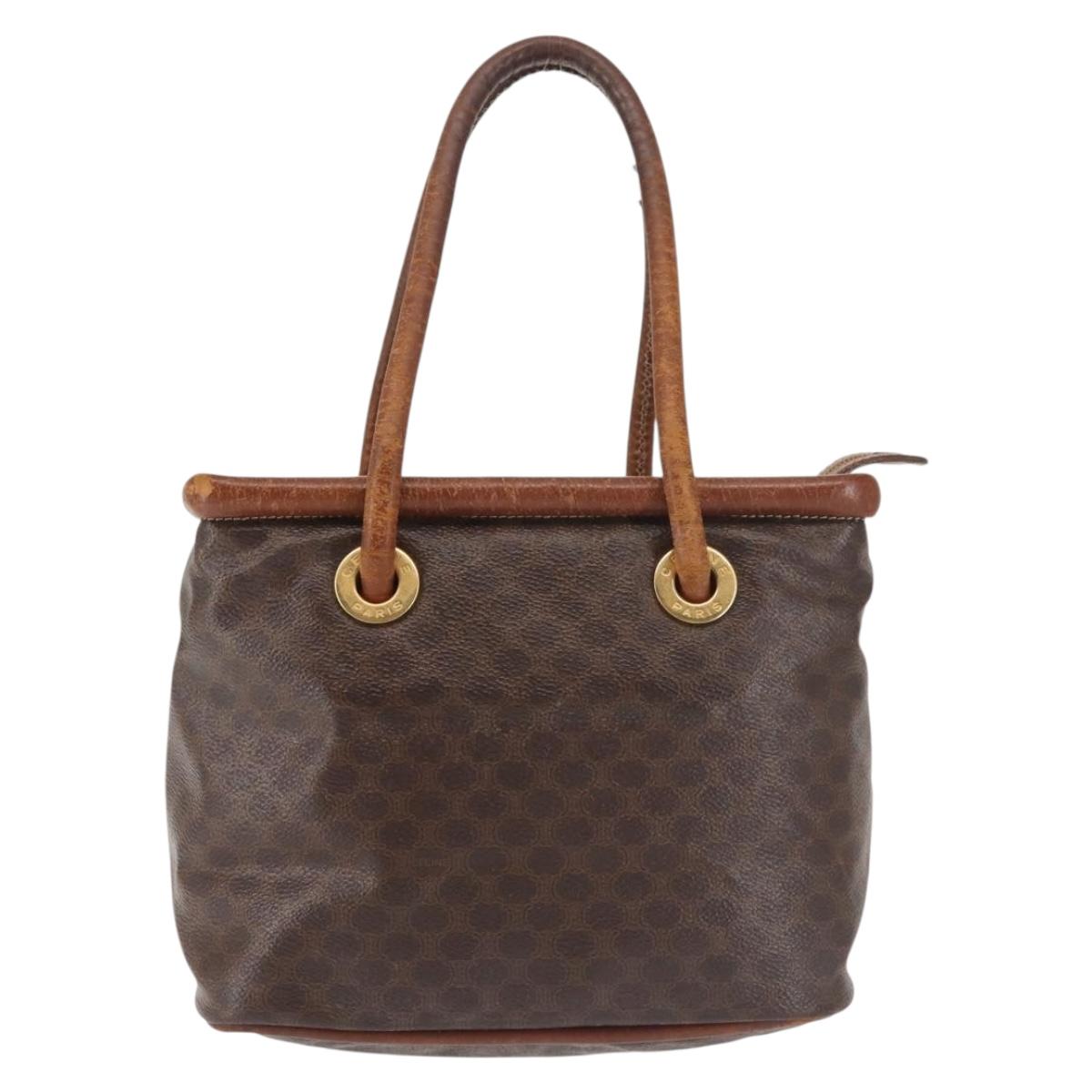 CELINE Macadam Canvas Hand Bag PVC Leather Brown Gold Auth 142839