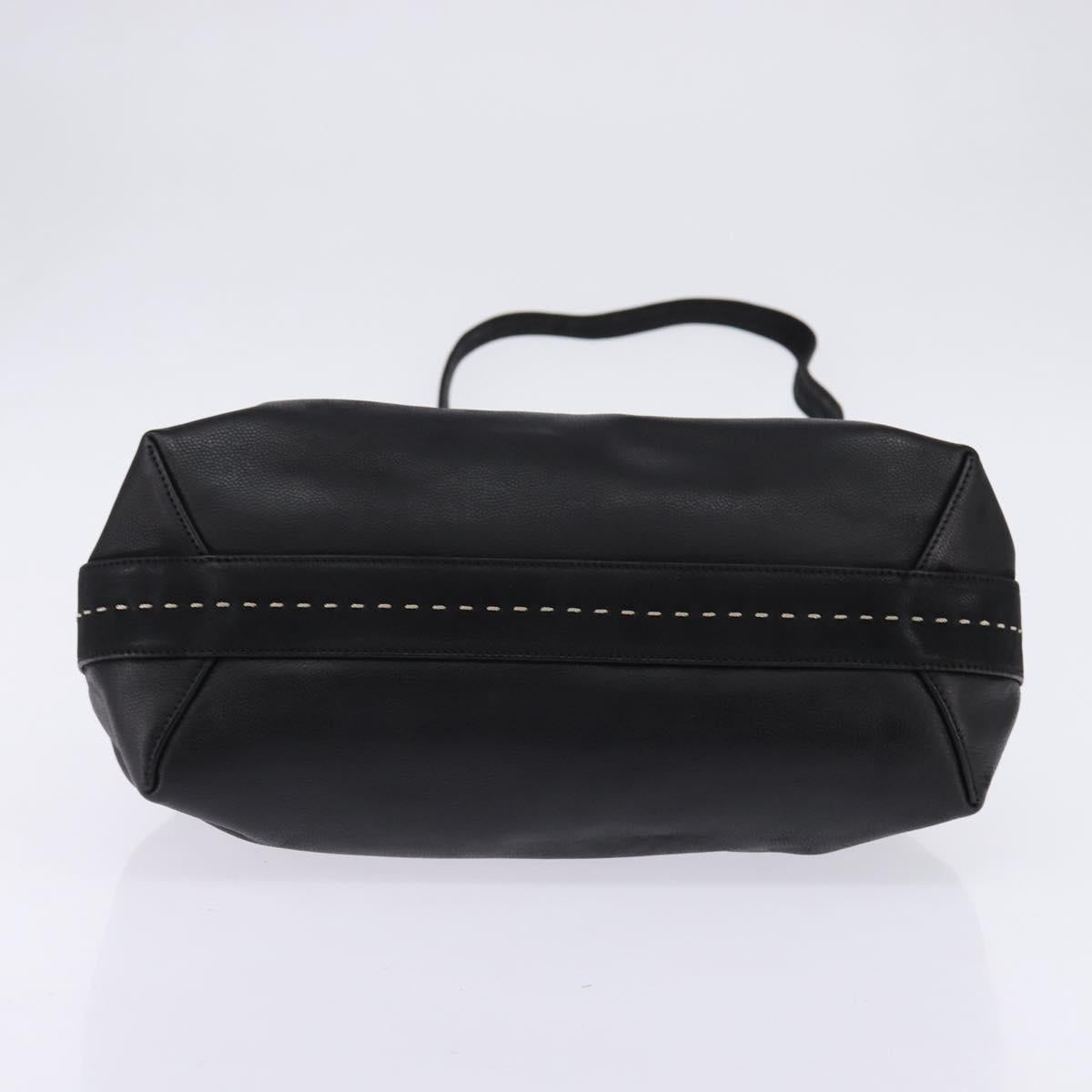 CELINE Hand Bag Leather 2way Black Gold Auth 142840